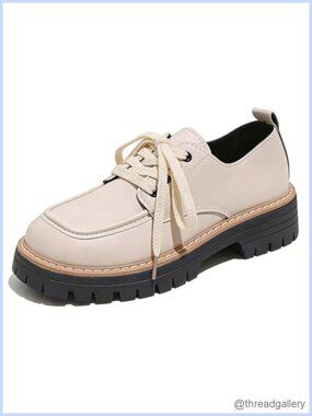 Faux Leather Platform Oxfords Chunky Heel Lace-Up Business Casual